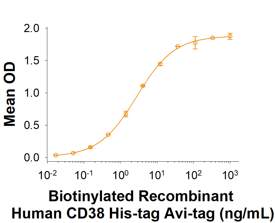 Recombinant Human CD38 His-tag Avi-tag Protein Binding Activity